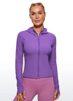 Butterluxe collection features super soft and stretchy high-quality fabric. This full zip-up hooded jacket with thumbholes, zip pockets and underarm gussets, which keeps you warm and comfy. Ideal for low-impact activities or daily wearing. Feature & Fitting: 
 Butterluxe collection 
 Designed for low-impact workouts or daily wear 
 Slim fit, waist length 
 Full zip, side zip pockets 
 Thumb holes, underarm gussets 
 Fabric: 
 Extremely Soft, luxurious comfort and lightweight 
 Ultra stretchy Zipper Closure Long Sleeve Hoodie For Workout, Long Sleeve Hoodie With Zipper For Workout, Zippered Hoodie For Workouts, Fitted Sporty Hoodie With Zipper Closure, Sporty Fitted Hoodie With Zipper Closure, Activewear With Adjustable Hood For Workout, Stretch Activewear With Adjustable Hood For Workout, Hooded Athleisure Activewear With Zipper Closure, Athleisure Hoodie With Zipper For Workout