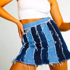 Super Dope Frayed Patchwork Denim Pleated Mini Skirt From Jaded London Worn Only One Time Love This Skirt! Blue Cotton Cutoff Mini Skirt, Blue Cutoff Cotton Mini Skirt, Blue Cut-off Cotton Mini Skirt, Blue Cotton Mini Skirt With Frayed Hem, Blue Denim Mini Skort, Blue Denim Mini Length Skort, Blue Denim Short Skirt, Blue Cutoff Skort With Pockets, Blue Denim Skirt With Frayed Hem