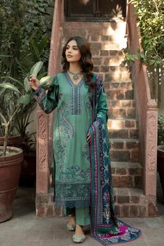 Florent FL-3A Tassawar Embroidered Shawl Series Green Printed Sets For Weddings, Green Printed Wedding Sets, Festive Green Printed Lawn Suit, Elegant Green Lawn Suit With Digital Print, Latest Kurti Designs Pattern, Latest Salwar Suits, Embroidered Shawl, Latest Kurti, Kurti Designs Latest