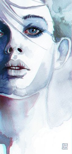 a watercolor painting of a woman's face