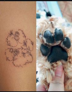 a dog's paw with flowers on it