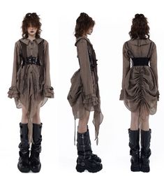 This price is for a shirt dress only.   	 		 			Size 			Free Size 		 		 			Full Length 			78 		 		 			Bust 			126 		 		 			Shoulders 			46 Cute Dystopian Outfits, Duct Tape Dress, 2004 Fashion, Shirt Cake, Kei Fashion, Handkerchief Hem, Edgy Outfits, Art Clothes, Punk Fashion