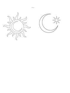 a black and white drawing of the sun and moon