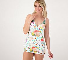 From the beach to the backyard (with homemade daquiris), this swim dress keeps you confident and comfortable with sewn-in cups and tummy panel. From Jantzen. Printed Swimdress, Printed Swim, Neck Wrap, Swim Dress, Swimwear Fashion, Body Fit, Womens Swim, The Beach, Swimming