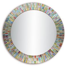 a round mirror with multicolored glass in the shape of a mosaic pattern on it