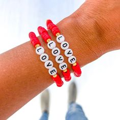 This red heishi bracelet is the perfect way to send hugs and kisses this Valentine’s Day. This bracelet is made with quality disc beads and fits most adult wrists comfortably. Heishi Bracelet, Red Love, Love Bracelet, Party People, Small Moments, Party Packages, Hugs And Kisses, Custom Party, Love Bracelets