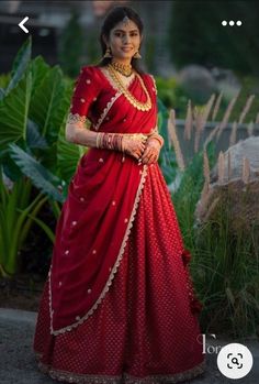 Lehenga Saree Design, Bridal Sarees South Indian, Half Saree Lehenga, Indian Bride Outfits, Traditional Blouse Designs, Latest Model Blouse Designs, Anarkali Dress Pattern