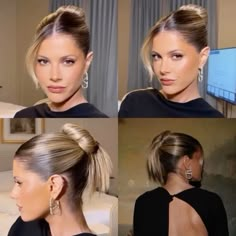 Wedding Hair Inspo For Short Hair, Slick Bun With Fringe, Classy Slicked Back Bun, Slick Hair Updo, Sleek Short Hair Updo, Bridal Slicked Back Hair, Sleek Up Do Hairstyles, Slicked Back Hairstyles Wedding, Cocktail Hour Hairstyles