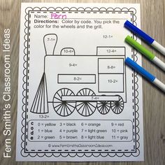 the color by code worksheet is shown with markers