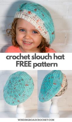 Crochet Beret Free Pattern, Crochet Beret Pattern, Winding Road Crochet, Crochet Hat Sizing, Crochet Baby Cap, Slouch Hat Pattern, Crochet Adult Hat, Crochet Slouch Hat, Beret Pattern