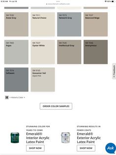 the website for interior paint and decorating products, including grays, beiges, white