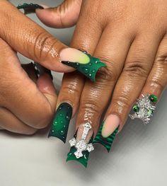 White And Dark Green Nails, Green Croc Nails, Green Duck Nails, Royalty Nails, Water Drop Nails, Drop Nails, Christ Nails, Tyler The Creator Concert, Croc Nails