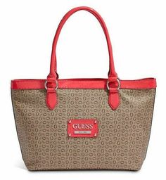 GUESS PROPOSAL LOGO CARRYALL Brand: Guess Color: Brown/Coral Condition: New Details: Whether you're off on a trip or just getting through a workweek, this logo-embossed tote has you covered! Logo-embossed faux-leather exterior with polished hardware. Faux patent leather trim. Interior cellphone compartment with two additional multipurpose pockets. Top zipper closure. Double handles with 8" drop. Approx. 11" H X 13" W X 5"D Style # SP351223 AUCTION TERMS:   PAYMENT We accept major credit cards vi Guess Bag, Carryall Tote, Guess Handbags, Guess Bags, New Details, Season Colors, Fashion Handbags, Tote Handbags, Patent Leather