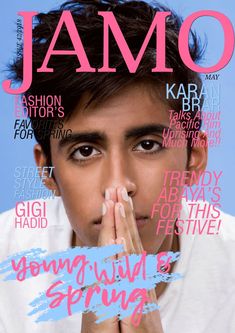 a young man covers the cover of jamo magazine with his hands to his mouth