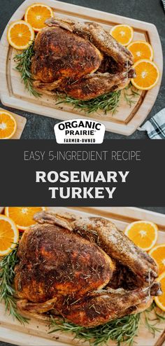 rosemary turkey on a cutting board with orange slices