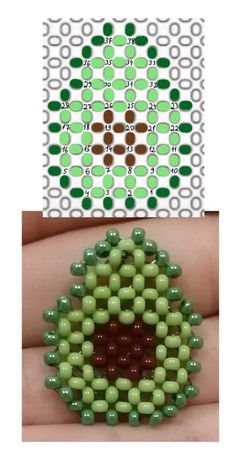 two pictures with different colors and sizes of beads on the same beading pattern, one is