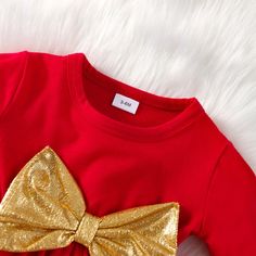 Toddler Kids Girls Solid Bow Christmas Dress Children's Wear - PrettyKid Cute Long Sleeve Holiday Dress For Festive Occasion, Cute Long Sleeve Festive Holiday Dress, Cute Long Sleeve Holiday Dress For Party, Cute Long Sleeve Christmas Holiday Dress, Cute Long Sleeve Holiday Party Dress, Gold Long Sleeve Dress For Winter, Gold Long Sleeve Winter Dress, Cute Long Sleeve Holiday Dress, Cute Long Sleeve Festive Dresses