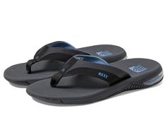 Reef Anchor - Men's Shoes : Grey/Blue : For those that stay close to the beach we present the water-friendly style and high-rebound comfort of the Reef Anchor sandals. Flip-flops in a stylish, cushioned silhouette. Water-friendly synthetic upper straps with hot melt detailing and super soft padded jersey lining. Compression molded, high-rebound EVA footbed with airbag cushioning for all-day comfort. Non-marking rubber outsole for grippy traction and durable wear. PVC-free construction. Imported. Measurements: Weight: 8 oz Product measurements were taken using size 9, width D - Medium. Please note that measurements may vary by size. Nylon Open Toe Beach Sandals, Casual Foam Flip Flops With Textured Footbed, Beach-ready Open Toe Nylon Sandals, Synthetic Sandals For Surfing And Beach Season, Beach Season Synthetic Sport Sandals For Outdoor, Nylon Open Toe Sandals For Beach, Nylon Open Toe Sandals For Vacation, Casual Foam Sandals For Outdoor, Vacation Nylon Sandals With Cushioned Footbed