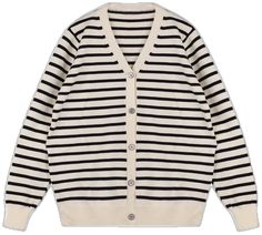 Winter Striped Cardigan, White Striped Hem Sweater For Fall, Classic Striped Winter Cardigan, White Striped Hem Sweater For Winter, Casual Winter Sweater With Vertical Stripes, White Long Sleeve Sweater With Striped Hem, Winter Cotton Sweater With Striped Collar, Striped Cotton Winter Sweater, White Casual Sweater With Contrast Stripes