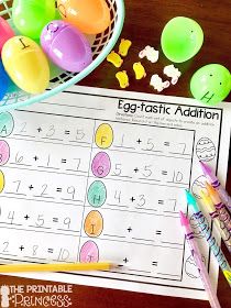 an egg - plastic addition worksheet with crayons, markers and pencils