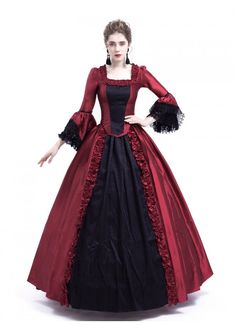 Retro Plus Size, Victorian Ball Gowns, Trumpet Sleeve Dress, Gothic Victorian Dresses, Victorian Ball, Victorian Gown, Medieval Party, Red Ball Gown, American Dress