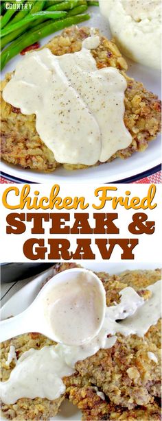 chicken fried steak and gravy on a white plate