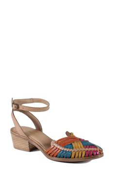 A mixture of hues highlights the huarache weaving of this breezy ankle-strap sandal set on a low block heel. 1 3/4" heel Adjustable ankle strap with buckle closure; hidden elastic inset Cushioned footbed Leather upper and lining/synthetic sole Imported Adjustable Low Heel Block Heels For Summer, Adjustable Low-heel Block Heels For Summer, Casual Ankle Strap Heels With Woven Leather, Casual Woven Leather Heels With Ankle Strap, Casual Woven Leather Ankle Strap Heels, Casual Block Heels With Heel Strap, Casual Low Block Heels With Heel Strap, Casual Low Block Heels With Stacked Heel, Casual Low Block Heels With Strap