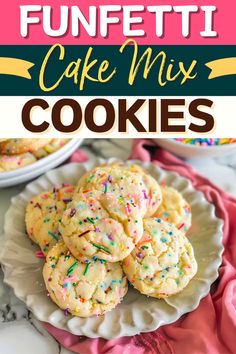 funfetti cake mix cookies on a white plate