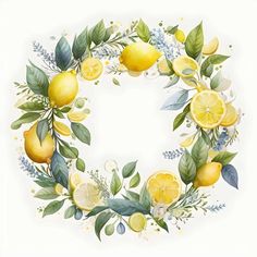 a watercolor painting of lemons and leaves