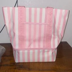 Nwt Victorias Secret Pink/White Stripe Beach/Lunch Bag Brand New Only Opened To Take Photos Mesh Pocket On The Front Open Beach Bag On Top Of A Lunch Bag/Cold Bag Victoria's Secret White Bag For Beach, Victoria's Secret White Beach Bag, Casual White Lunch Bag For Travel, Rectangular White Lunch Bag For Travel, White Tote Lunch Bag For Everyday Use, White Large Capacity Bucket Beach Bag, Victoria's Secret Pink Bags For Vacation, Victoria's Secret Pink Vacation Bag, Summer Weekend White Beach Bag