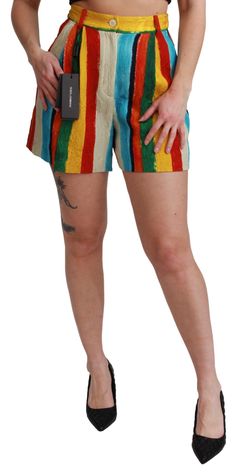 Dolce & Gabbana Multicolor Riga Pittorica Mini Shorts Red Pajamas, Mini Short, Silk Shorts, Dolce E Gabbana, Mini Shorts, Riga, Dolce & Gabbana, Online Design, High Waisted Shorts