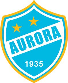 the aurora logo is shown in blue and yellow with stars on it's crest