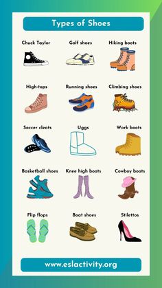 a poster with different types of shoes on it's front and back sides, including the