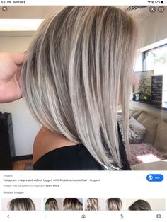 Champagne Blonde Hair, Grey Hair Looks, Angled Bob Hairstyles, Wavy Bob Hairstyles, Gorgeous Hair Color, Light Hair Color