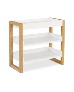 a white shelf with two shelves on each side and measurements for the bottom half of it