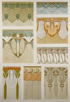 Fine folio chromolithograph. Published, Paris ca 1890. 35 x 24.8 cm Issued in the Journal de la Décoration Art Nouveau Geometric, Art Nouveau Print, Art Nouveau Mural, Art Nouveau Home, Motifs Art Nouveau, Design Art Nouveau, Walter Crane, Floral Landscape, Art Nouveau Decor