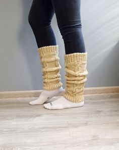 These beautiful traditional hand-knitted wool leg warmers are made to keep your feet warm and healthy during the cold winter days. They are thick and perfect for cold weather. You can wear them as home socks, for yoga, or put them on with your winter shoes as boot covers. Material: 100% natural sheep wool yarn! Natural sheep colors.  One size: Length - 40 cm Width - 12 cm measured on flat up to 16 cm stretching. If you need a different measurement, please be welcome to contact me. Discounts: Buy Cozy Warm Acrylic Socks, Cozy Hand Knitted Socks For Fall, Warm Fitted Acrylic Socks, One Size Knitted Mid-calf Socks, Thick Knitted Knee-high Leg Warmers, Cozy Fitted Chunky Knit Leg Warmers, Comfortable Hand Knitted Winter Socks, Cozy Soft Leg Warmers, One Size Acrylic Leg Warmers