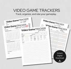 three video game trackers with the text video game tracker