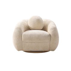 a white chair with two pillows on it's back and the seat upholstered