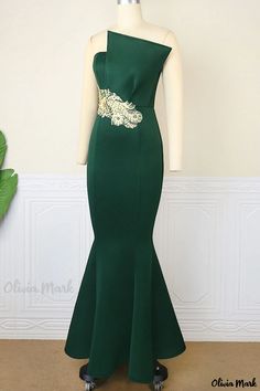 Olivia Mark - Elegant Ink Green Solid Embroidered Patchwork Strapless Trumpet Mermaid Dress Socialite Style, Fishtail Dress, Formal Cocktail Dress, Sleeveless Dresses, Elegant Pattern, Cocktail Event, Hip Dress, Mermaid Dress, Mermaid Dresses