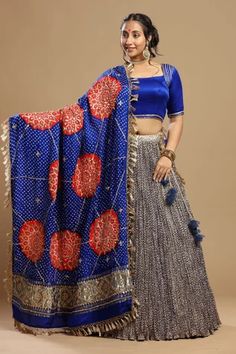 Shop for Etasha by Asha Jain Blue Gajji Silk And Tissue Textured Flared Lehenga Set for Women Online at Aza Fashions Semi-stitched Blue Bandhani Pre-draped Saree, Blue Bandhani Print Pre-draped Semi-stitched Saree, Designer Blue Bandhani Print Lehenga, Blue Bandhani Print Lehenga For Designer Wear, Fusion Style Semi-stitched Dupatta For Navratri, Fusion Style Dupatta With Pallu For Navratri, Festive Blue Bandhani Print Dupatta, Blue Art Silk Choli With Bandhani Print, Designer Blue Bandhani Print Choli