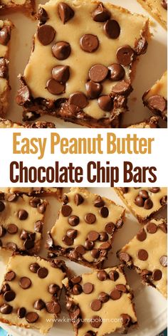 easy peanut butter chocolate chip bars on a plate