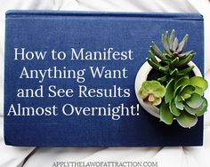 there is a blue book with succulents on it and the words how to manifest anything want and see results almost overnight