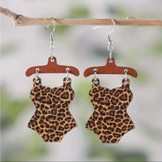 Brand New Pair Of Wooden Earrings. They Are Shaped Like A One Piece Bathing Suit In An Animal Print. They Are Black And Brown With Leopard Spots. They Measure Almost 3 Inches Tall. Perfect For A Beach Day. Trendy Brown Earrings For Beach, Brown Earrings For Summer Vacation, Brown Earrings For Vacation, Casual Black Earrings For Summer, Black Casual Summer Earrings, Casual Black Summer Earrings, Casual Brown Earrings For Summer, Animal Print Swimsuit, Beach Color