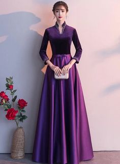 Dark Purple Satin Long Sleeves Beaded Velvet Bridesmaid Dress, Purple – BeMyBridesmaid Bridesmaid Dress Purple, Velvet Bridesmaid Dress, Purple Dresses Formal, Purple Formal Dress, Velvet Bridesmaid, Purple Prom, Velvet Bridesmaid Dresses, Purple Bridesmaid Dresses, Make Your Own Dress