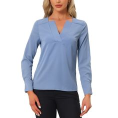 This v-neck blouse with a solid color and long-sleeve details shows off your elegance. Suits for daily wear, office, work, business, leisure, casual, weekend, coffee shop, etc. Pair with jeans or skirts to complete the stylish look. Measurement (in inches) International Size----------Chest Girth----------Waist Girth----------Shoulder Width----------Total Length XS------------------------------36.2--------------------34.3--------------------14.9-------------------------------23.5 S--------------- Long Sleeve Solid Blouse For Business, Long Sleeve Blouse For Business, Professional Long Sleeve Office Blouse, Formal V-neck Solid Color Tops, Office Long Sleeve Blouse In Solid Color, Formal Long-sleeve Solid Color Blouse, Formal Long Sleeve Solid Color Blouse, Elegant Solid Color V-neck Top For Work, Formal V-neck Blouse For Office