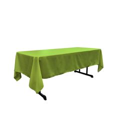 a lime green tablecloth on a black metal stand