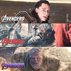 the avengers age of ultron movie poster is shown in three different colors and sizes