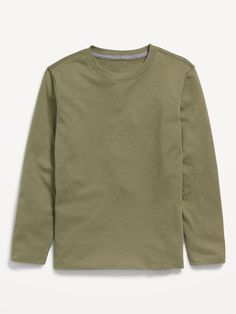 Softest Long-Sleeve Solid T-Shirt for Boys | Old Navy Basic Long Sleeve Crew Neck Top For Fall, Fall Crew Neck Tops With Double-needle Sleeve, Casual Long Sleeve Graphic T-shirt, Basic Crew Neck Top With Double-needle Sleeve, Casual Long Sleeve Cotton T-shirt, Green Long Sleeve Shirt With Graphic Print, Fall Long Sleeve Relaxed Fit T-shirt, Solid Crew Neck T-shirt For Fall, Basic Crew Neck Tops For Fall