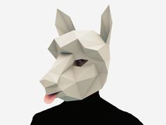 a person wearing a white mask with an animal's head cut out on it